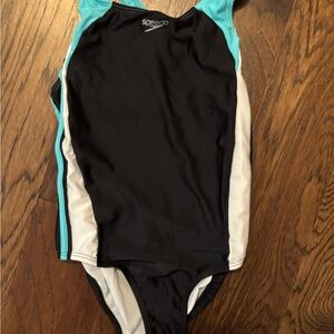 Speedo Black and Aqua One-Piece Swimsuit